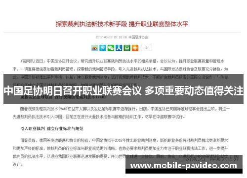 中国足协明日召开职业联赛会议 多项重要动态值得关注 中国足协明日召开职业联赛会议 多项重要动态值得关注